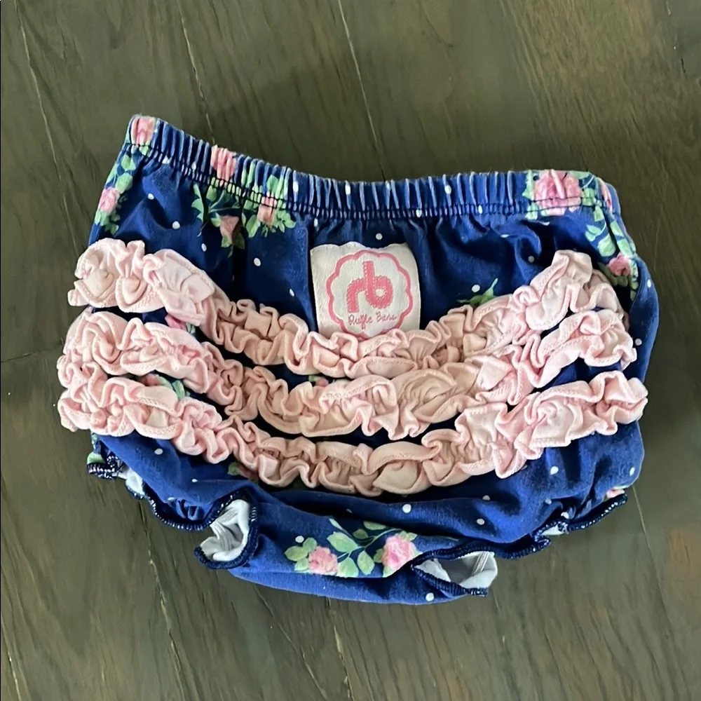Ruffle Butts Navy and Pink Floral Diaper Cover